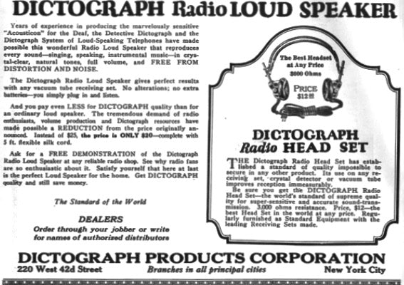 Vintage Dictograph Head Phones Type R-1 1500 Ohms