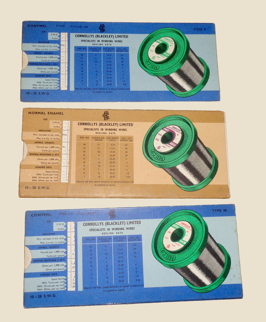 Set Of Three Vintage Connollys Winding Wire Reeling Data Selection Guides 