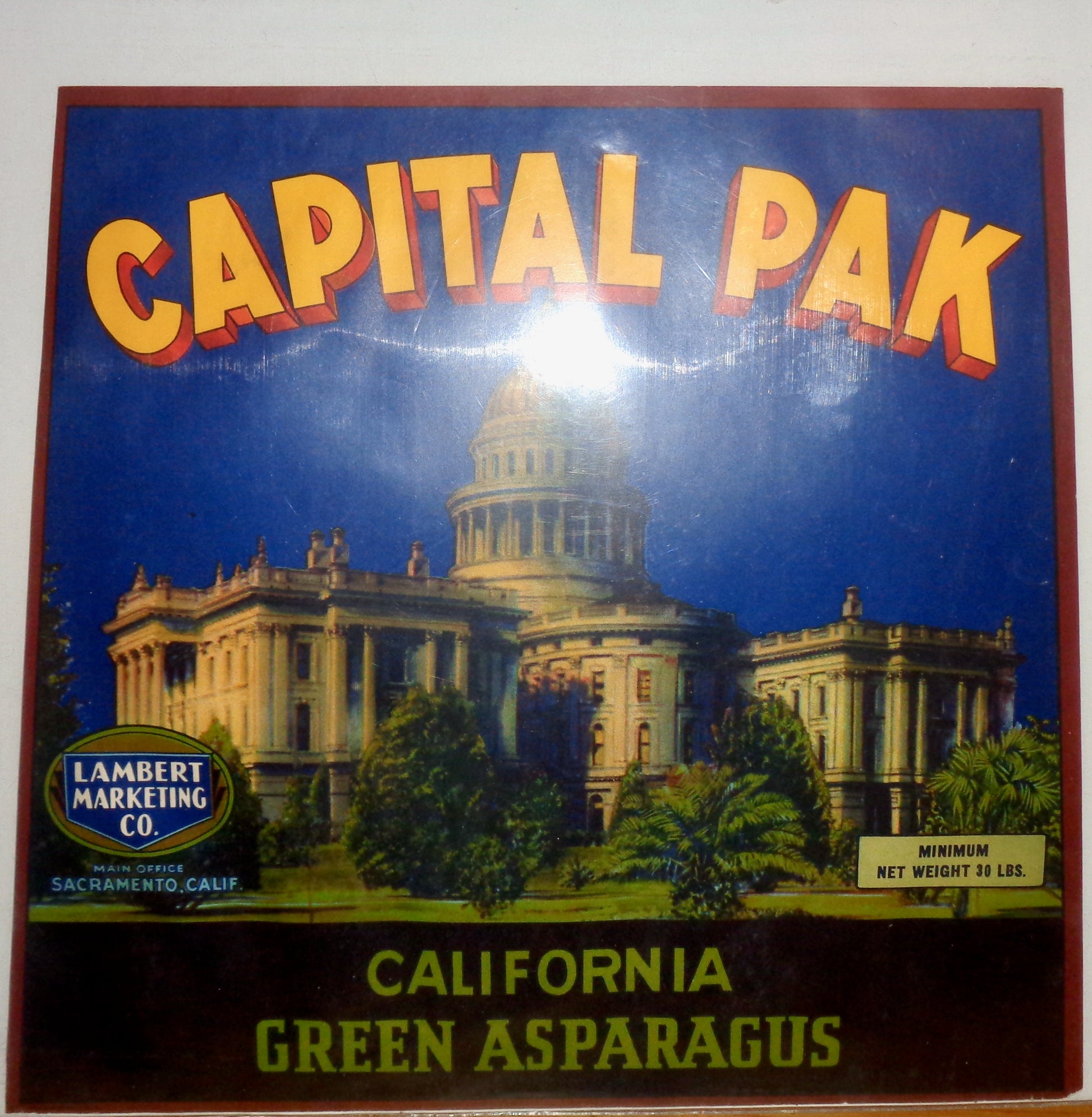 Vintage Original Fruit Crate Label For Capital Oak California Green Asparagus