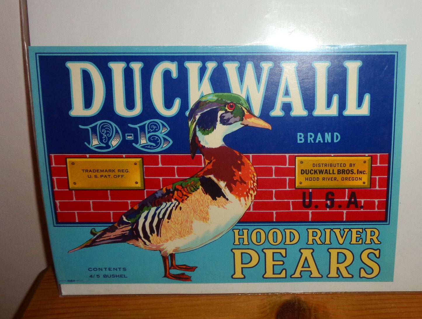 Vintage Original Fruit Crate Label For Duckwall Hood River Pears