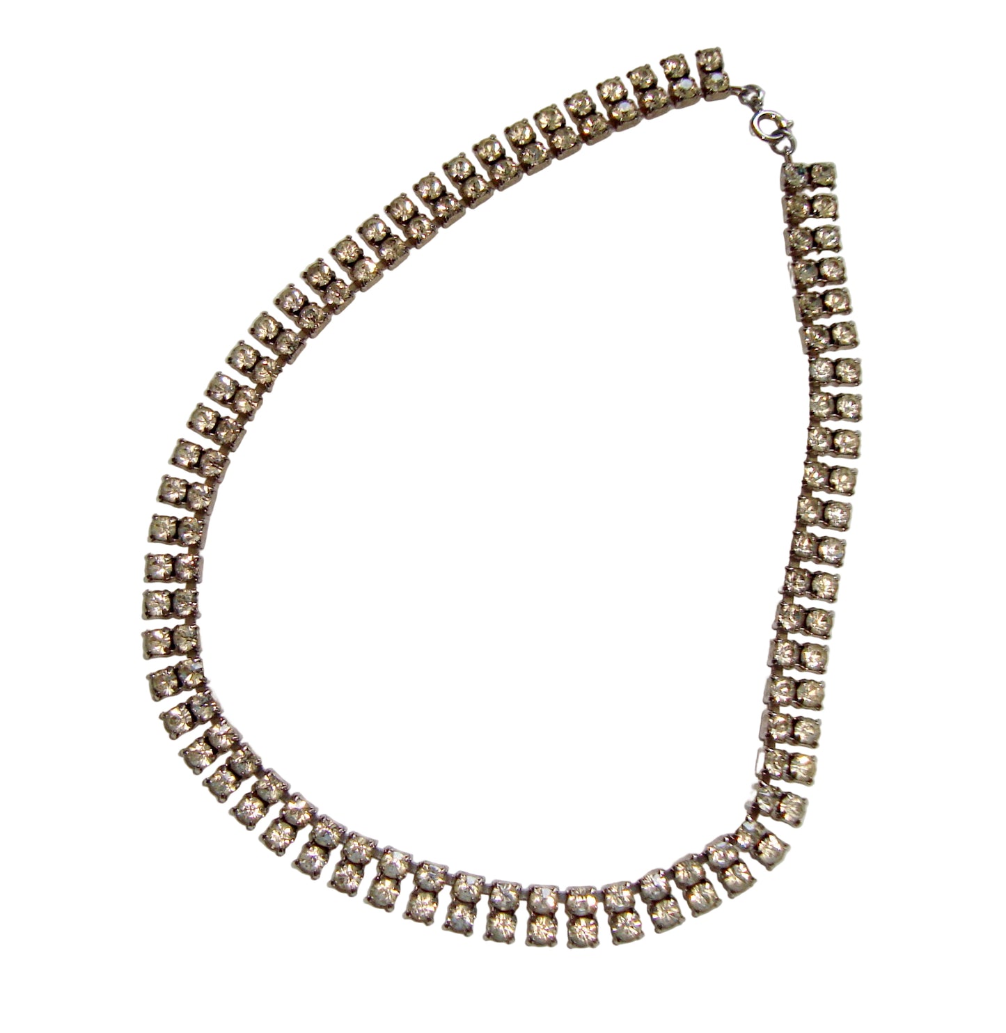 Vintage 15 Inch Two Row Diamanté / Rhinestone Necklace 