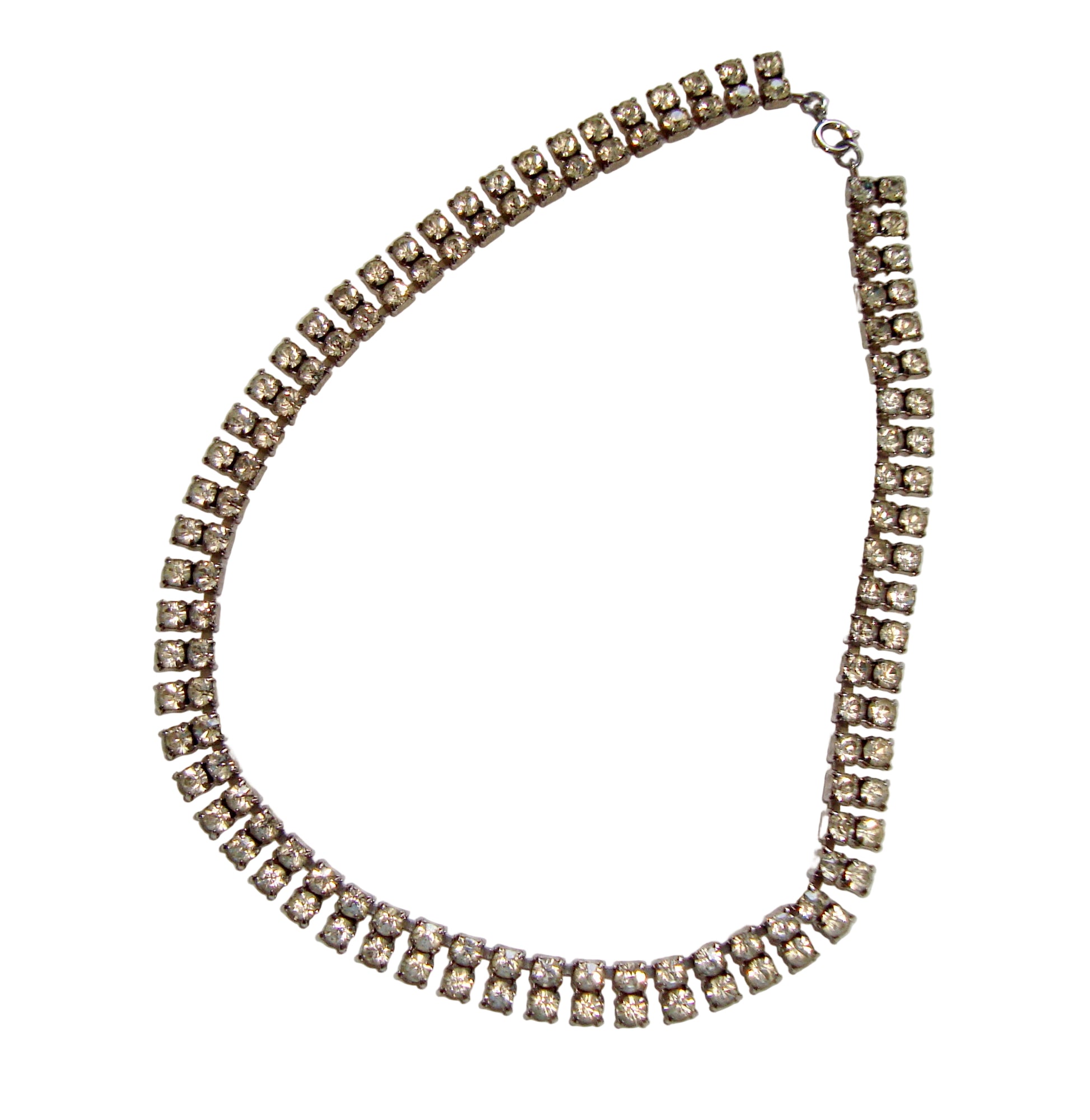 Vintage 15 Inch Two Row Diamanté / Rhinestone Necklace 