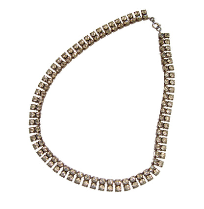 Vintage 15 Inch Two Row Diamanté / Rhinestone Necklace 