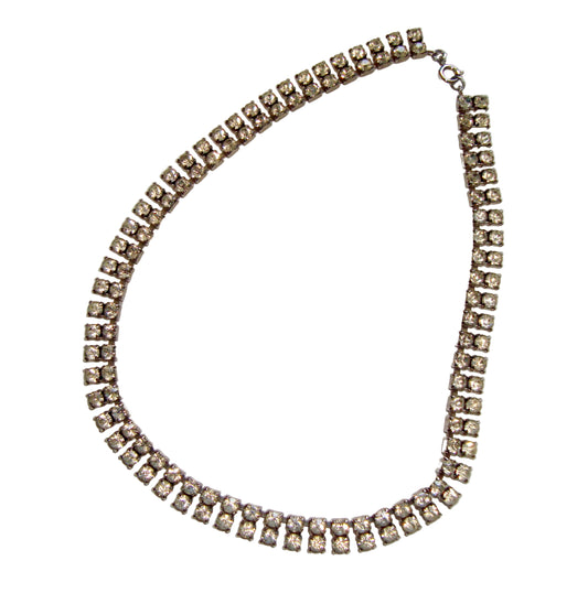 Vintage 15 Inch Two Row Diamanté / Rhinestone Necklace 