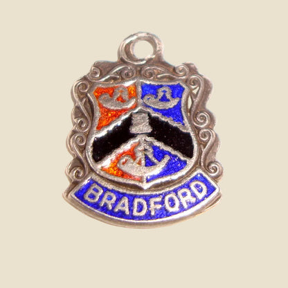 Vintage Bradford Silver Charm Enamel Crest Travel Shield