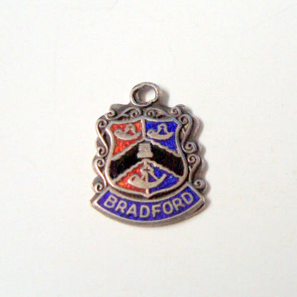 Vintage Bradford Silver Charm Enamel Crest Travel Shield