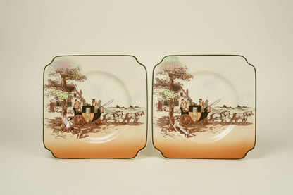 Pair Of 1950s Royal Doulton Old English Coaching Scenes Side Plates