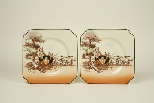 Pair Of 1950s Royal Doulton Old English Coaching Scenes Side Plates