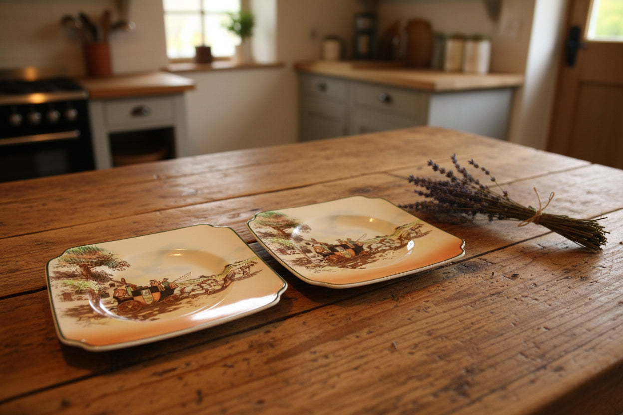 Pair Of 1950s Royal Doulton Old English Coaching Scenes Side Plates