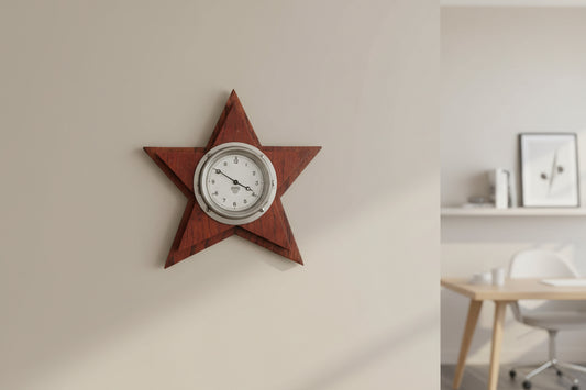 Vintage Smiths Motor Car Dashboard Clock Wood Mounted In A Star Shape