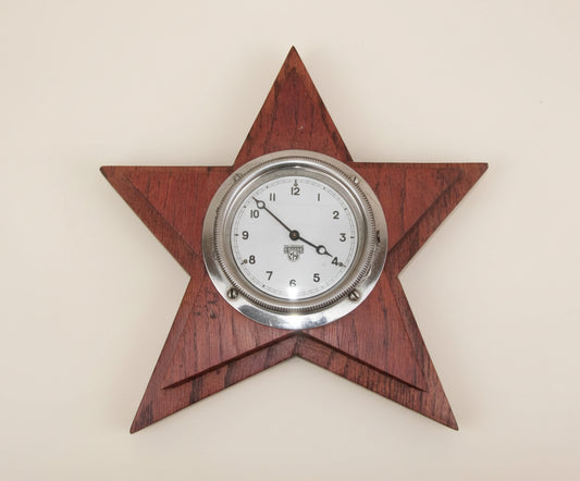 Vintage Smiths Motor Car Dashboard Clock Wood Mounted In A Star Shape