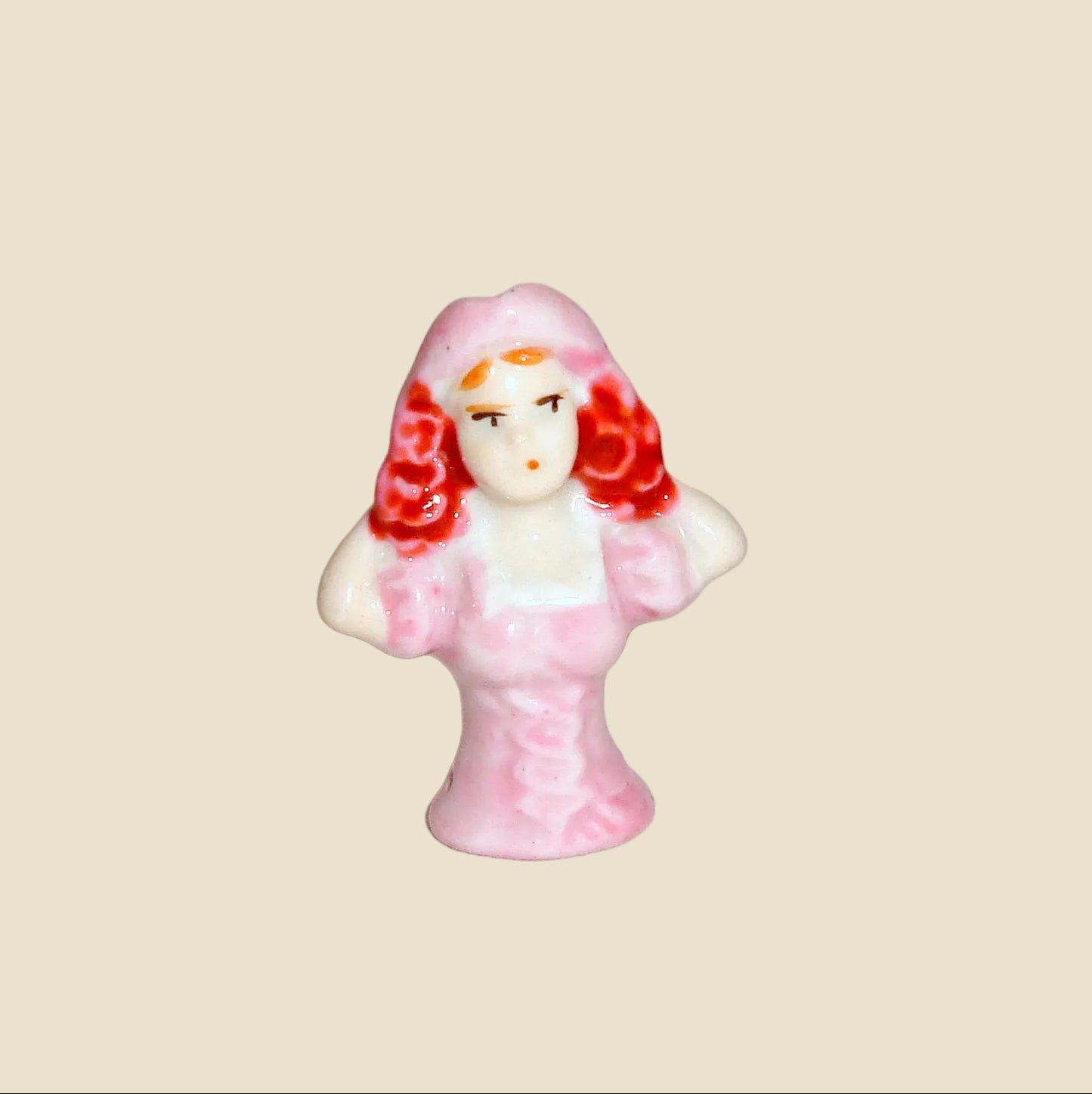 Vintage Tiny Half doll Pin Cushion Lady (Pink dress)