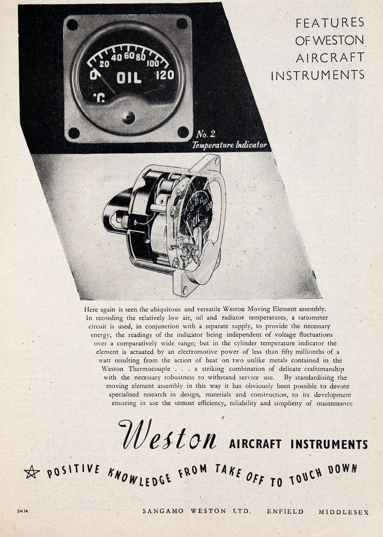 WW2 Weston Indicator MK IB Aircraft Oil Thermometer 6A/1342