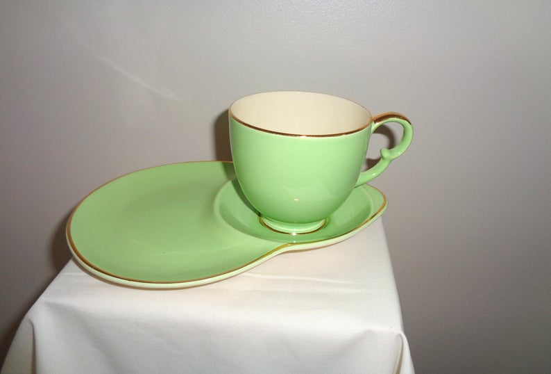 1950s Crown Devon Green Gilded A427P Cup And Tennis/Snack Plate